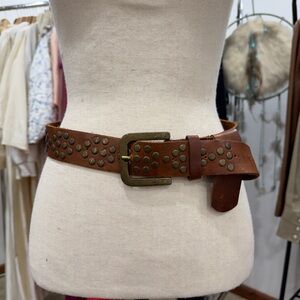 Vintage Studded Brown Leather Belt